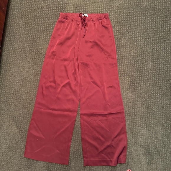 Aritzia Rich Burgundy Wide-Leg Satin Lodge Pants - Picture 2 of 5